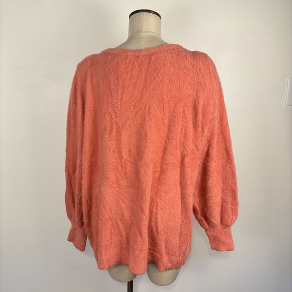 Chico's Womens 2 / L Sweater Puff Sleeve Eyelash Crewneck Pullover Soft Fuzzy - Picture 3 of 7